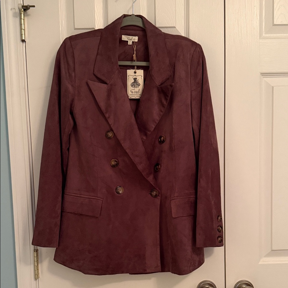 Easel Deep Purple Double-Breasted Sueded Blazer S
